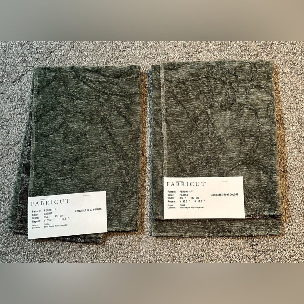 Fabricut Lot of 2 Fabric Sample Remnants Pair Peroni Patina Green Crafts